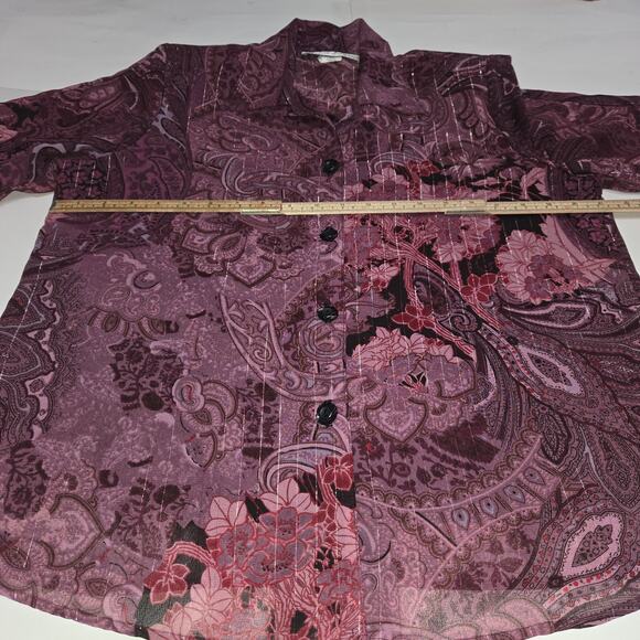 Vintage Gloria Lance Woman 1X Top Button Up Layered Purple Floral Paisley Artsy - Picture 9 of 11
